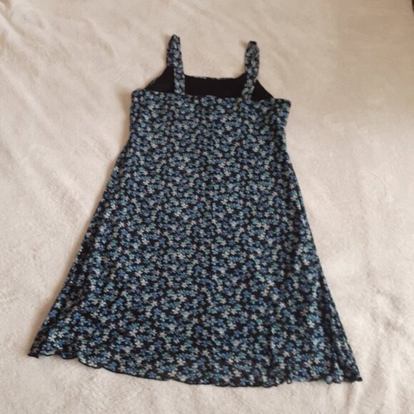 Knitworks Girl's Size XL (16) Blue Ditsy Floral Power Mesh Sleevless 90's Dress - Picture 7 of 10